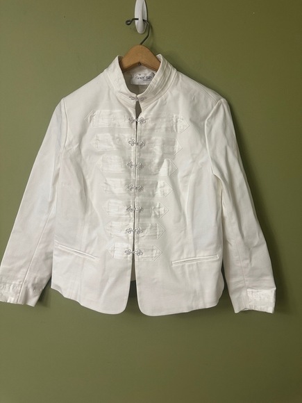 Per Se By Carlisle Womens Size 8 Jacket White Military Embroidered Frog Buttons - Picture 1 of 14